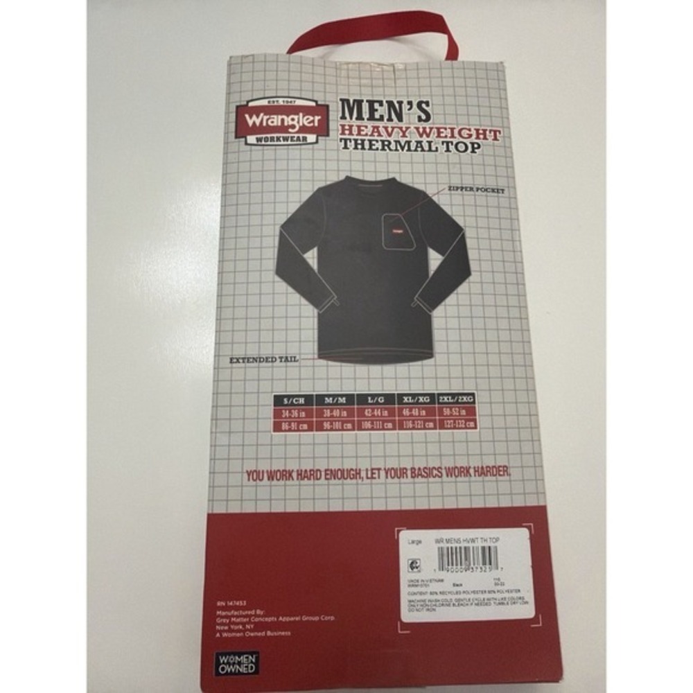 Wrangler Men's Heavyweight Thermal Top Black Lg Long Sleeve Workwear NWT. 3874